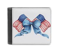 Jubonexis Portefeuille à deux volets en cuir synthétique souple avec deux drapeaux américains croisés avec nœud, porte-monnaie pour carte de crédit, porte-cartes fin pour homme et femme
