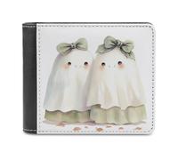 Jubonexis Portefeuille à deux volets en cuir synthétique souple avec deux fantômes mignons avec nœuds verts - Porte-monnaie - Durable - Porte-cartes fin - Pour homme et femme