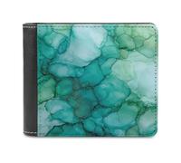 Jubonexis Portefeuille à deux volets en cuir synthétique souple avec encre à l'alcool vert turquoise - Porte-monnaie - Porte-cartes fin - Pour homme et femme
