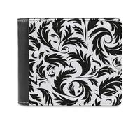 Jubonexis Portefeuille à deux volets en cuir synthétique souple avec feuilles d'automne avec tourbillons pour pièces de monnaie, cartes de crédit, porte-cartes et billets pour homme et femme Noir et