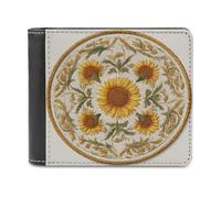 Jubonexis Portefeuille à deux volets en cuir synthétique souple avec feuilles de tournesols et paille dorée, porte-monnaie, porte-monnaie, carte de crédit, porte-cartes fin pour homme et femme