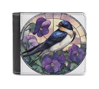 Jubonexis Portefeuille à deux volets en cuir synthétique souple avec hirondelle et violet - Porte-monnaie - Durable - Pour homme et femme