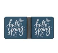 Jubonexis Portefeuille à deux volets en cuir synthétique souple avec inscription Hello Spring sur fond bleu pour pièces de monnaie, carte de crédit, porte-cartes et billets pour hommes et femmes