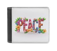 Jubonexis Portefeuille à deux volets en cuir synthétique souple avec inscription « Peace and Flowers » - Porte-monnaie - Durable - Porte-cartes fin - Pour homme et femme