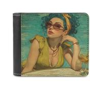 Jubonexis Portefeuille à deux volets en cuir synthétique souple avec inscription « Woman at The Pool Bar » - Porte-monnaie - Durable - Porte-cartes fin - Pour homme et femme
