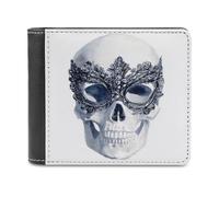 Jubonexis Portefeuille à deux volets en cuir synthétique souple avec masque de mascarade en dentelle noire pour pièces de monnaie, carte de crédit, porte-cartes et billets pour homme et femme