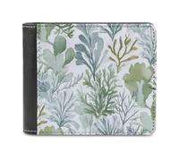 Jubonexis Portefeuille à deux volets en cuir synthétique souple avec motif aquarelle algues et plantes marines, porte-monnaie, porte-monnaie, porte-cartes, porte-cartes fin pour homme et femme