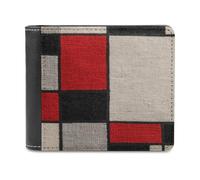 Jubonexis Portefeuille à deux volets en cuir synthétique souple avec motif blocs de tissu rouge, noir et blanc, porte-monnaie, porte-monnaie, porte-cartes fin et durable pour hommes et femmes