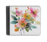 Jubonexis Portefeuille à deux volets en cuir synthétique souple avec motif bouquet de fleurs roses, oranges, vertes, porte-monnaie, carte de crédit, porte-cartes pour hommes et femmes