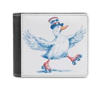 Jubonexis Portefeuille à deux volets en cuir synthétique souple avec motif canard blanc portant des patins à roulettes et un chapeau, porte-monnaie, porte-monnaie, carte de crédit, porte-monnaie
