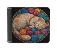 Jubonexis Portefeuille à deux volets en cuir synthétique souple avec motif chat endormi - Porte-monnaie - Porte-carte - Durable - Pour homme et femme