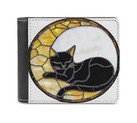 Jubonexis Portefeuille à deux volets en cuir synthétique souple avec motif chat noir endormi sur la lune pour pièces de monnaie, carte de crédit, porte-cartes et billets pour homme et femme