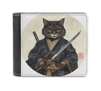 Jubonexis Portefeuille à deux volets en cuir synthétique souple avec motif chat noir japonais tenant une arme pour pièces de monnaie, carte de crédit, porte-cartes, portefeuille fin pour hommes et