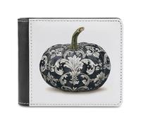 Jubonexis Portefeuille à deux volets en cuir synthétique souple avec motif citrouille noire aquarelle, porte-monnaie, carte de crédit, porte-cartes fin pour homme et femme