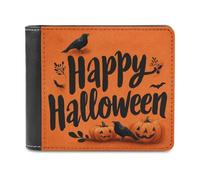 Jubonexis Portefeuille à deux volets en cuir synthétique souple avec motif citrouilles oranges et corbeaux noirs, porte-monnaie, porte-monnaie, porte-cartes, portefeuille fin pour homme et femme