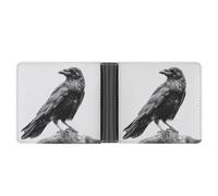 Jubonexis Portefeuille à deux volets en cuir synthétique souple avec motif corbeau perché sur un rocher, porte-monnaie, carte de crédit, porte-cartes fin pour homme et femme