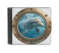 Jubonexis Portefeuille à deux volets en cuir synthétique souple avec motif dauphin dans l'océan, porte-monnaie, carte de crédit, porte-cartes fin pour homme et femme