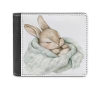 Jubonexis Portefeuille à deux volets en cuir synthétique souple avec motif de bébé lapin aquarelle - Porte-monnaie - Porte-carte - Durable - Pour homme et femme