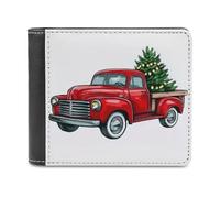 Jubonexis Portefeuille à deux volets en cuir synthétique souple avec motif de camion avec arbre de Noël vert, porte-monnaie, carte de crédit, porte-cartes fin pour homme et femme