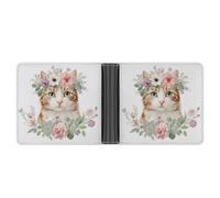 Jubonexis Portefeuille à deux volets en cuir synthétique souple avec motif de chats aquarelle avec couronnes florales, porte-monnaie, carte de crédit, porte-cartes fin pour homme et femme