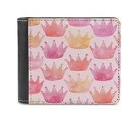 Jubonexis Portefeuille à deux volets en cuir synthétique souple avec motif de couronnes de couleur rose, porte-monnaie, carte de crédit, porte-cartes fin pour homme et femme