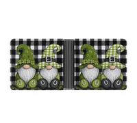 Jubonexis Portefeuille à deux volets en cuir synthétique souple avec motif de nains de nains verts avec trèfles - Porte-monnaie - Durable - Pour homme et femme