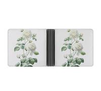 Jubonexis Portefeuille à deux volets en cuir synthétique souple avec motif de roses blanches et feuilles pour porte-monnaie, carte de crédit, porte-cartes, portefeuille fin pour homme et femme