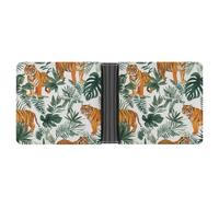 Jubonexis Portefeuille à deux volets en cuir synthétique souple avec motif de tigres et feuilles de palmier, porte-monnaie, carte de crédit, portefeuille fin et durable pour hommes et femmes