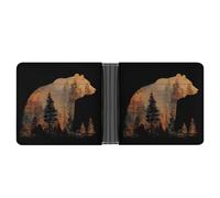 Jubonexis Portefeuille à deux volets en cuir synthétique souple avec motif d'ours parmi les arbres de la forêt, porte-monnaie, carte de crédit, porte-cartes fin pour homme et femme