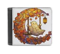Jubonexis Portefeuille à deux volets en cuir synthétique souple avec motif fantôme sur une balançoire croissant de lune, porte-monnaie, carte de crédit, portefeuille fin durable pour hommes et femmes