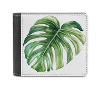 Jubonexis Portefeuille à deux volets en cuir synthétique souple avec motif feuille de Monstera - Pour cartes de crédit - Pour homme et femme
