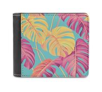 Jubonexis Portefeuille à deux volets en cuir synthétique souple avec motif feuilles de Monstera - Pour homme et femme