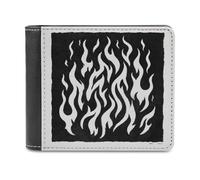 Jubonexis Portefeuille à deux volets en cuir synthétique souple avec motif flammes noires et blanches, porte-monnaie, porte-cartes et porte-cartes pour homme et femme