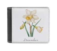 Jubonexis Portefeuille à deux volets en cuir synthétique souple avec motif fleur de narcisse aquarelle - Porte-monnaie - Porte-cartes fin - Pour homme et femme