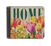 Jubonexis Portefeuille à deux volets en cuir synthétique souple avec motif fleurs de dahlias colorées, porte-monnaie, carte de crédit, porte-cartes fin pour homme et femme