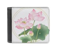 Jubonexis Portefeuille à deux volets en cuir synthétique souple avec motif fleurs de lotus rose et feuilles vertes, porte-monnaie, porte-monnaie, carte de crédit, porte-cartes fin pour homme et femme