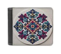 Jubonexis Portefeuille à deux volets en cuir synthétique souple avec motif géométrique complexe - Pour homme et femme - Violet sarcelle