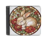 Jubonexis Portefeuille à deux volets en cuir synthétique souple avec motif lapin endormi - Pour cartes de crédit - Pour homme et femme