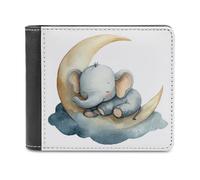 Jubonexis Portefeuille à deux volets en cuir synthétique souple avec motif léphant endormi sur la lune pour pièces de monnaie, carte de crédit, porte-cartes fin pour homme et femme