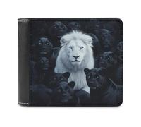 Jubonexis Portefeuille à deux volets en cuir synthétique souple avec motif lion blanc seul parmi la mer des panthères, porte-monnaie, carte de crédit, porte-cartes fin pour homme et femme