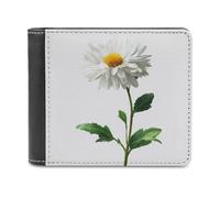 Jubonexis Portefeuille à deux volets en cuir synthétique souple avec motif marguerite blanche avec feuilles tiges, porte-monnaie, carte de crédit, porte-cartes pour homme et femme