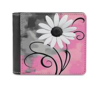 Jubonexis Portefeuille à deux volets en cuir synthétique souple avec motif marguerite blanche sur fond rose et gris, porte-monnaie, porte-monnaie, porte-cartes, portefeuille fin et durable pour hommes