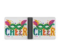 Jubonexis Portefeuille à deux volets en cuir synthétique souple avec motif masque de mascarade imprimé léopard vert, porte-monnaie, carte de crédit, porte-cartes fin pour homme et femme