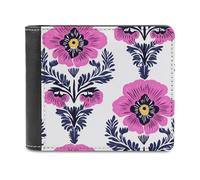 Jubonexis Portefeuille à deux volets en cuir synthétique souple avec motif pensées traditionnelles - Rose fluo - Porte-monnaie - Porte-cartes - Pour homme et femme