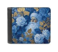 Jubonexis Portefeuille à deux volets en cuir synthétique souple avec motif Père Noël et roses blanches pour pièces de monnaie, carte de crédit, porte-cartes fin pour homme et femme