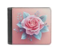 Jubonexis Portefeuille à deux volets en cuir synthétique souple avec motif rose avec feuilles, porte-monnaie, carte de crédit, porte-cartes pour homme et femme