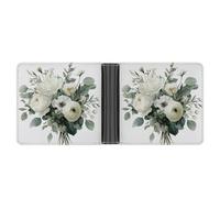 Jubonexis Portefeuille à deux volets en cuir synthétique souple avec motif roses blanches eucalyptus et vert sauge douce, porte-monnaie, carte de crédit, porte-cartes pour homme et femme