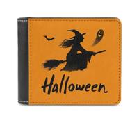 Jubonexis Portefeuille à deux volets en cuir synthétique souple avec motif silhouette de sorcière sur un balai, porte-monnaie, carte de crédit, porte-cartes fin pour homme et femme