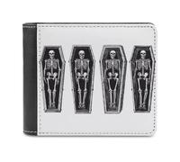 Jubonexis Portefeuille à deux volets en cuir synthétique souple avec motif squelette animé 4 cercueils, porte-monnaie, carte de crédit, porte-cartes fin pour homme et femme