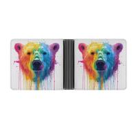 Jubonexis Portefeuille à deux volets en cuir synthétique souple avec motif tête d'ours polaire arc-en-ciel pour pièces de monnaie, carte de crédit, porte-cartes fin pour homme et femme